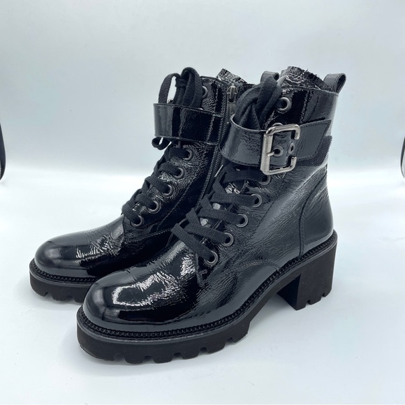 PAUL GREEN Dynamite Block Heel Combat Boots Crinkled Leather Size US 7 UK 4.5 - Picture 1 of 10